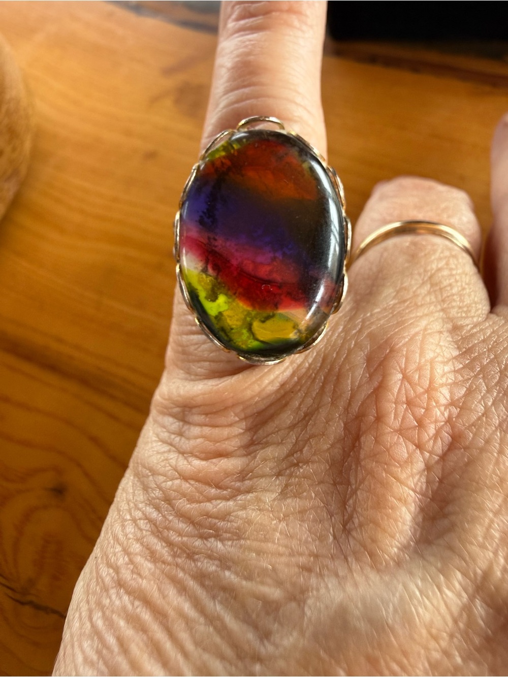 Multicolor Glass Cabochon Statement Ring - Women Jewelry
